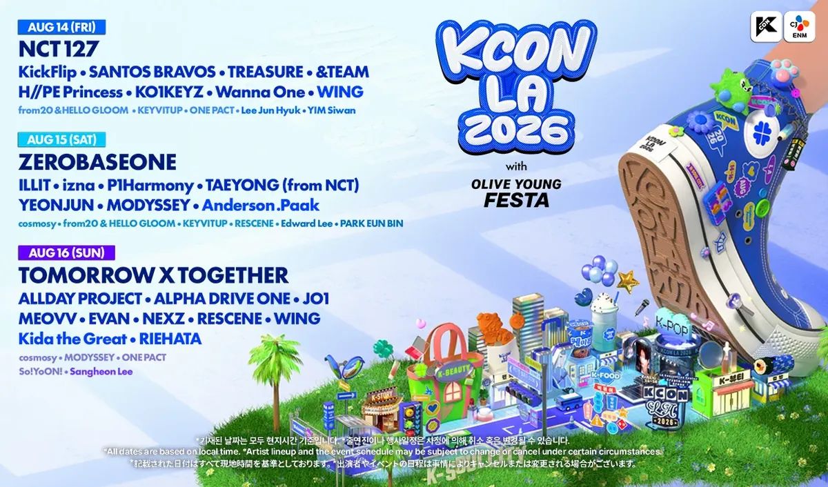KCON LA 2026 M COUNTDOWN 3일간 출연진과 무대 일정을 정리한 공식 포스터
